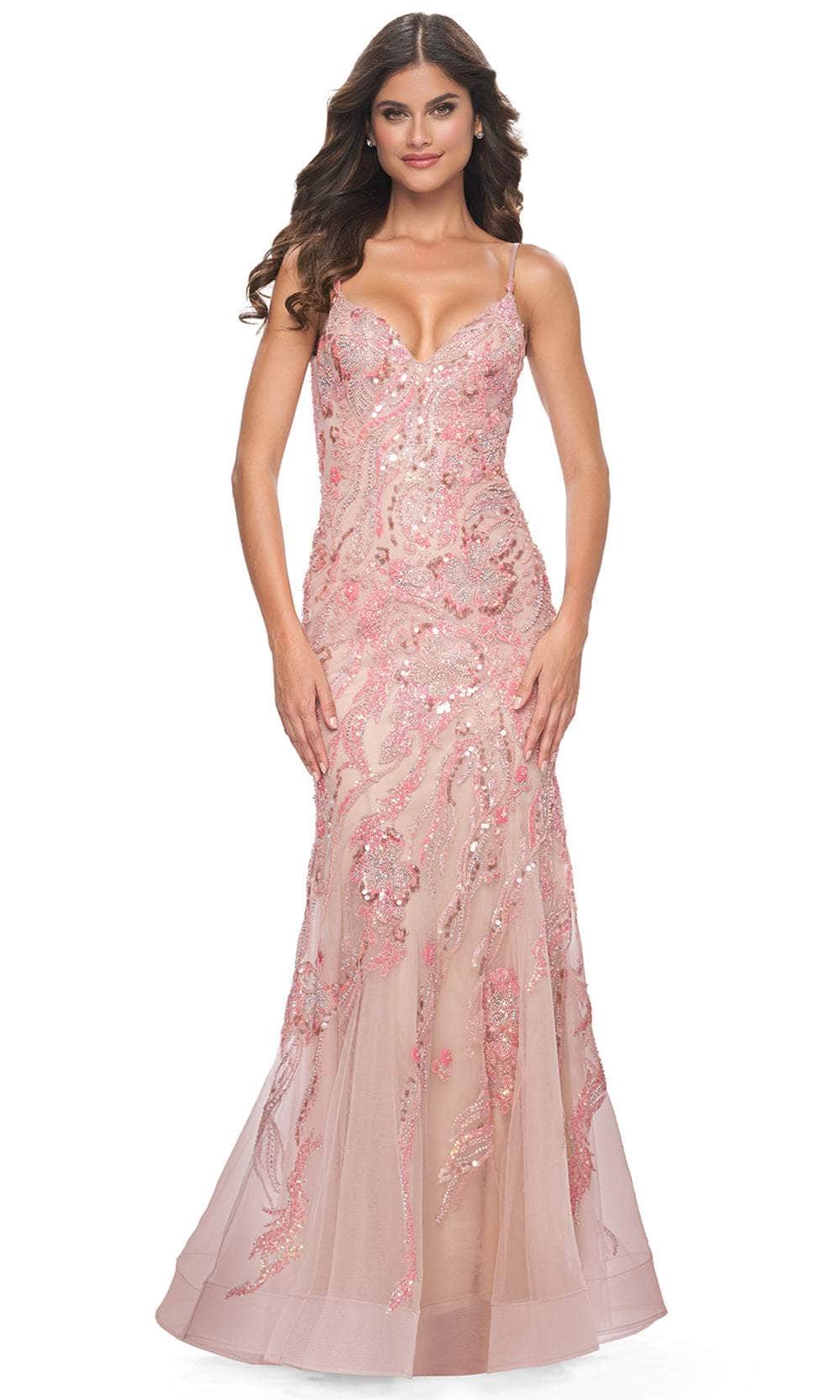 La Femme 32333 - Sleeveless Beaded Mermaid Prom Dress Evening Dresses 00 / Coral