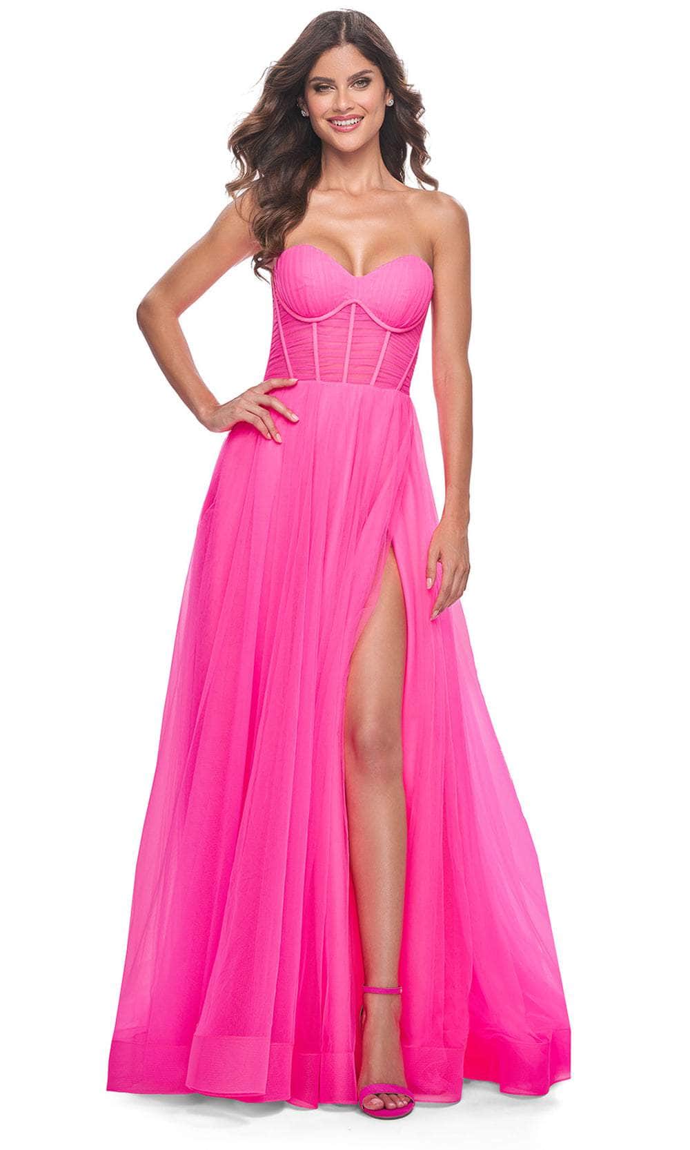 neon dresses for prom La Femme 32341 Sweetheart Neck Exposed Boned Gown Material:COTTON EYELET CELYNE PLAIN Elegant Dresses For Mother this sensation also presents white suit coat dress