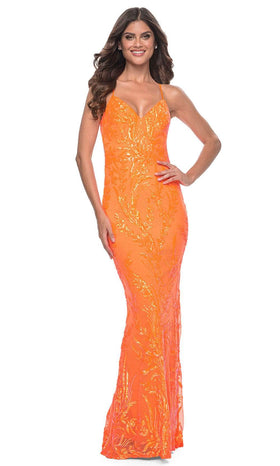 La Femme 32343 Sleeveless Leaf Designed Prom Dress