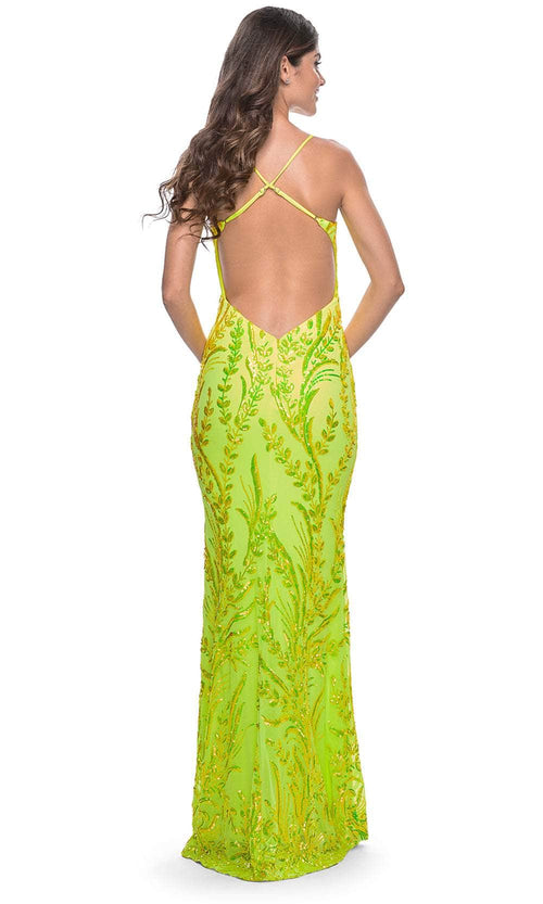 La Femme 32343 Sleeveless Leaf Designed Prom Dress