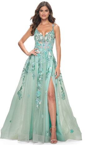 La Femme 32347 Sleeveless Lace Applique Prom Gown