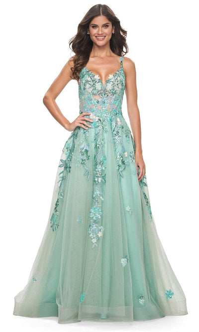 La Femme 32347 Sleeveless Lace Applique Prom Gown