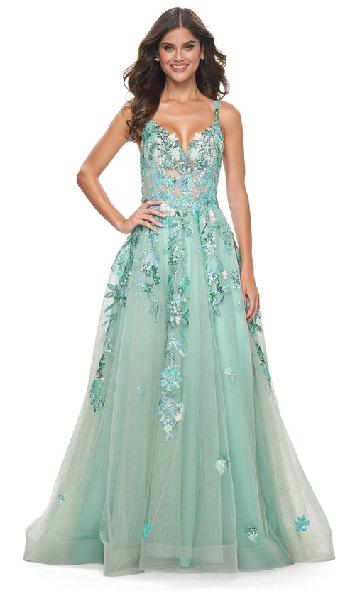 La Femme 32347 Sleeveless Lace Applique Prom Gown