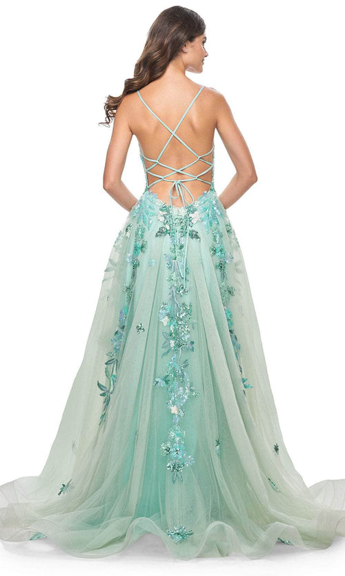 La Femme 32347 Sleeveless Lace Applique Prom Gown