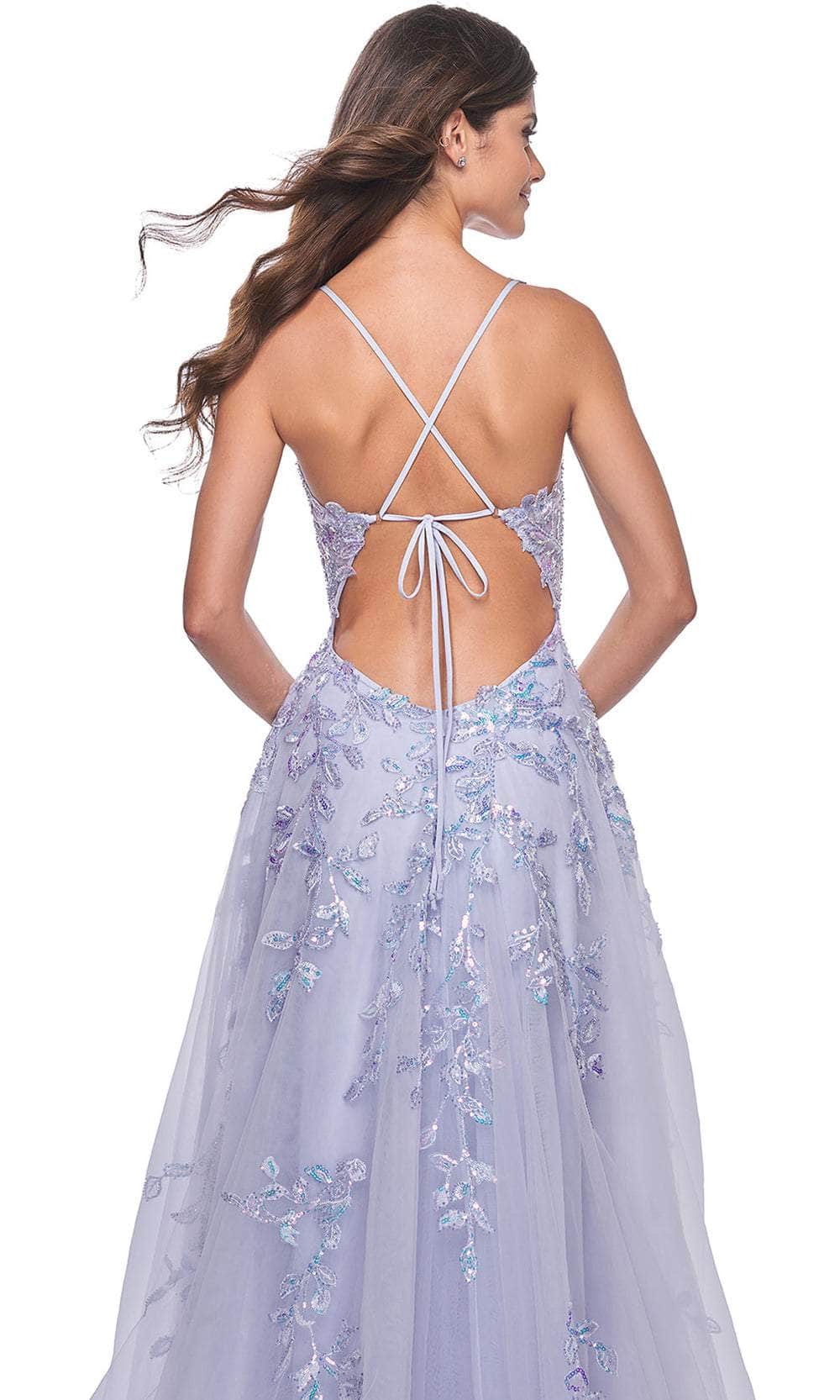 La Femme 32349 V-Neck Lace Appliqué Prom Gown