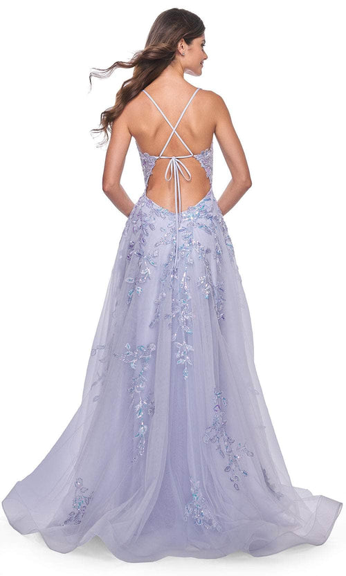 La Femme 32349 V-Neck Lace Appliqué Prom Gown