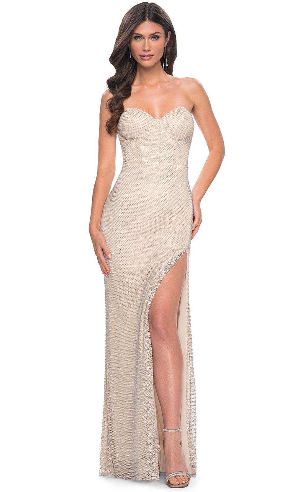 La Femme 32414 Hot Stone Fishnet Strapless Prom Dress