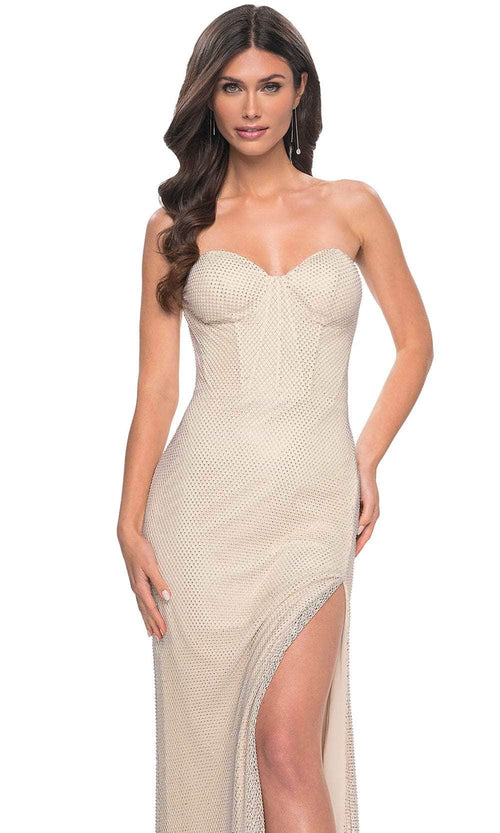 La Femme 32414 Hot Stone Fishnet Strapless Prom Dress