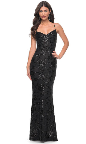 La Femme 32415 Floral Sequin Sleeveless Prom Gown