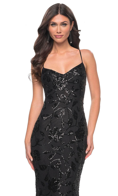La Femme 32415 Floral Sequin Sleeveless Prom Gown
