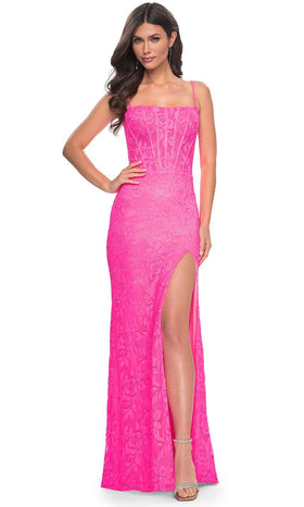 La Femme 32423 Lace Spaghetti Strap Prom Dress