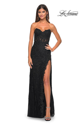 La Femme 32437 Scalloped Lace Sweetheart Prom Gown