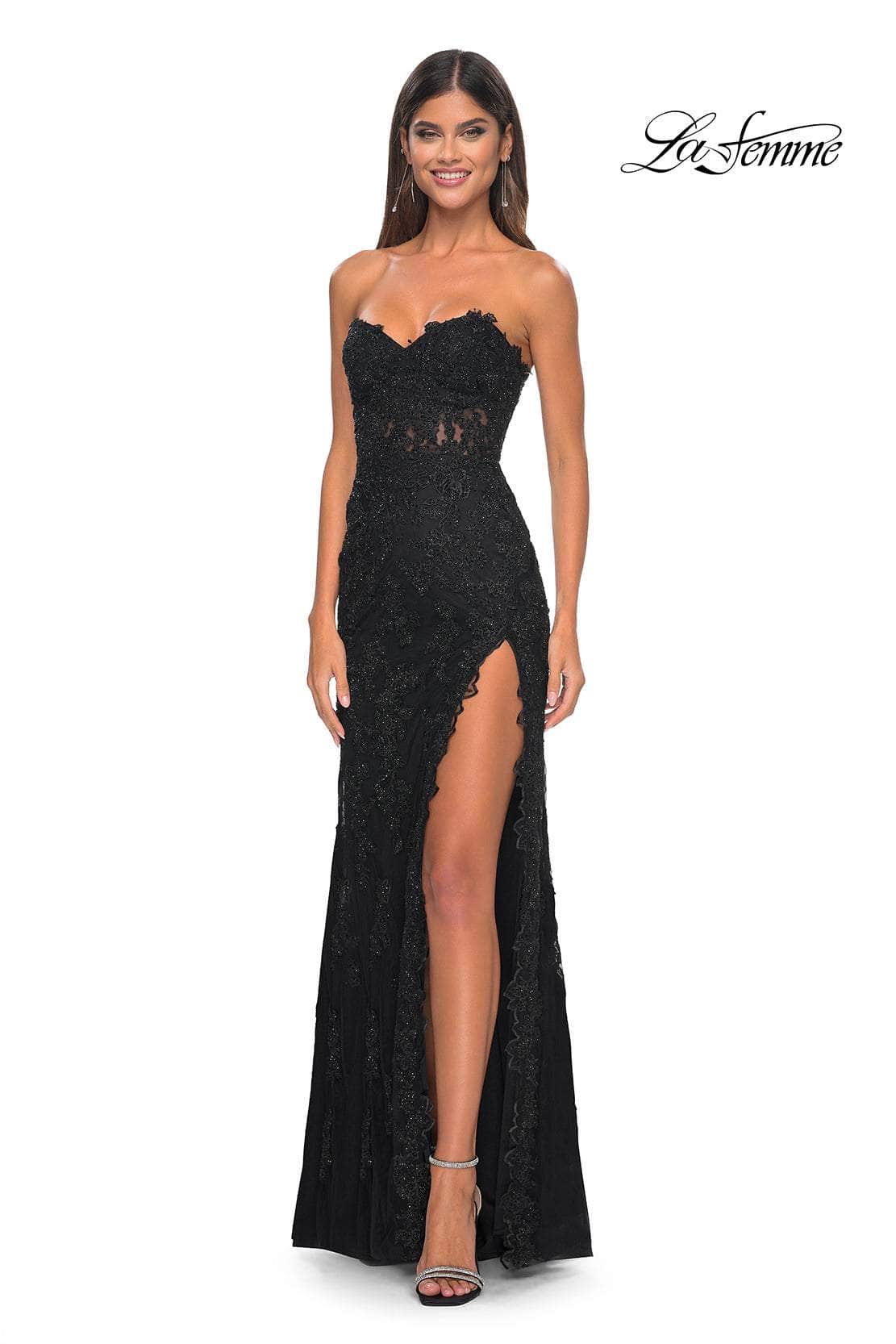 La Femme 32437 Scalloped Lace Sweetheart Prom Gown