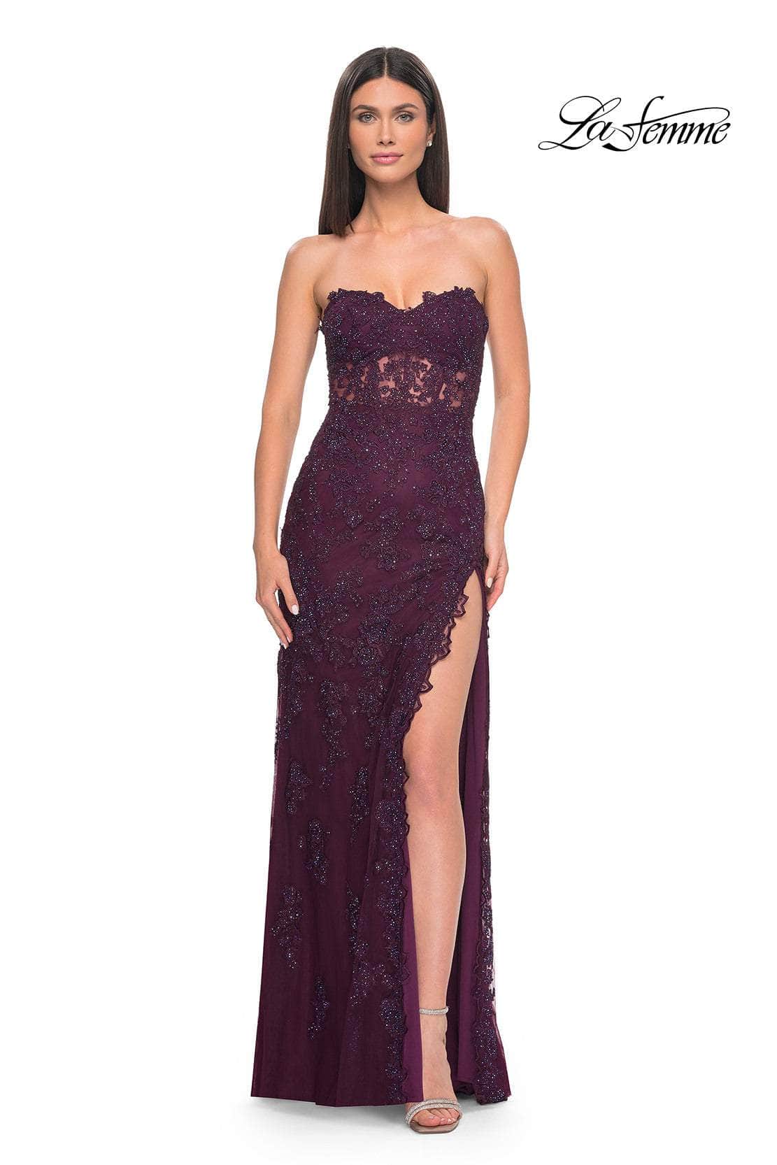 La Femme 32437 - Scalloped Lace Sweetheart Prom Gown Special Occasion Dress