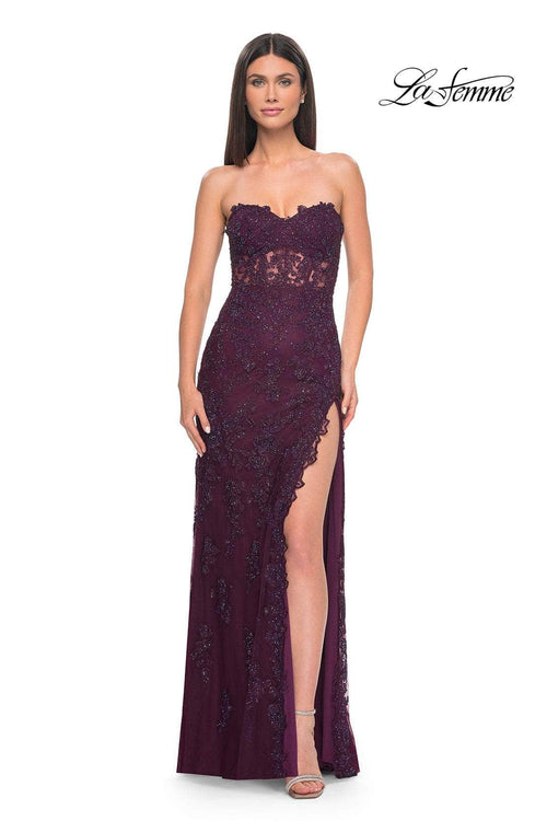 La Femme 32437 - Scalloped Lace Sweetheart Prom Gown Special Occasion Dress