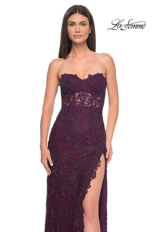 La Femme 32437 Scalloped Lace Sweetheart Prom Gown