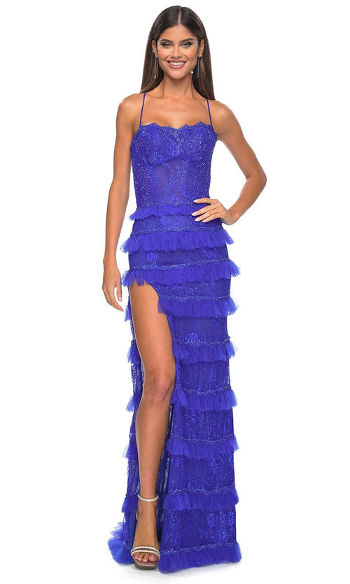 La Femme 32442 - Embellished Sleeveless Tiered Skirt Prom Gown' Evening Dresses 00 / Royal Blue