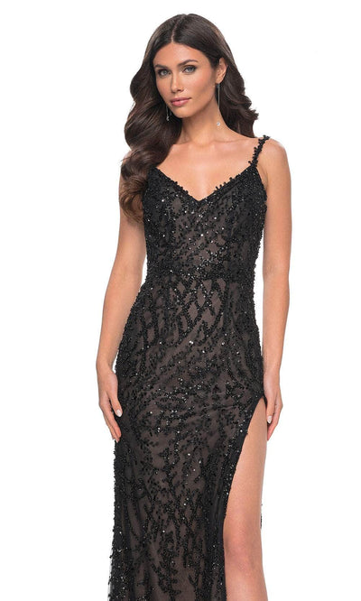 La Femme 32450 Beaded V-Shaped Open Back Prom Dress
