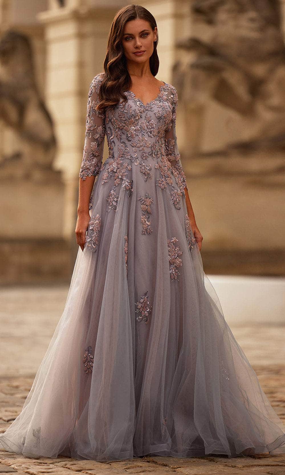 La Femme 32605 - Floral Applique A-line Evening Gown Special Occasion Dress