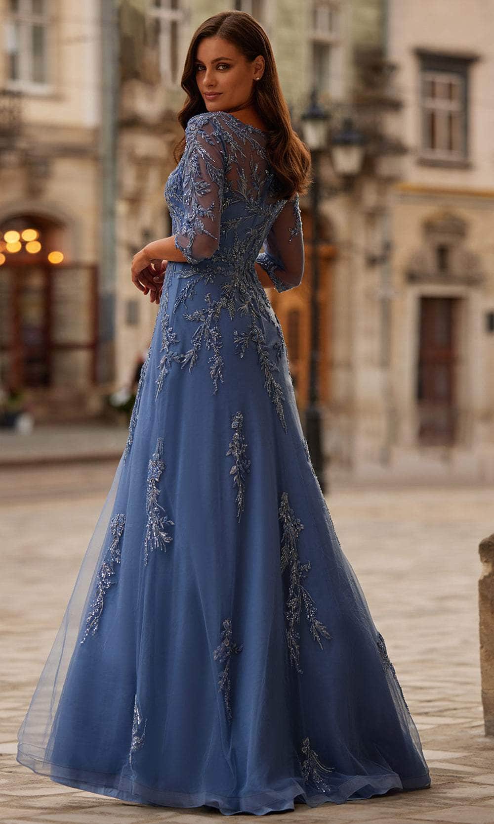 La Femme 32612 Embroidered Bateau Neck Evening Gown