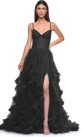 La Femme 32719 Ruffled Tulle A-Line Prom Gown