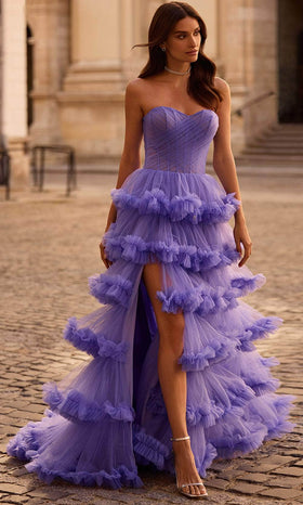 La Femme 32721 Tiered Skirt Strapless Tulle Ballgown