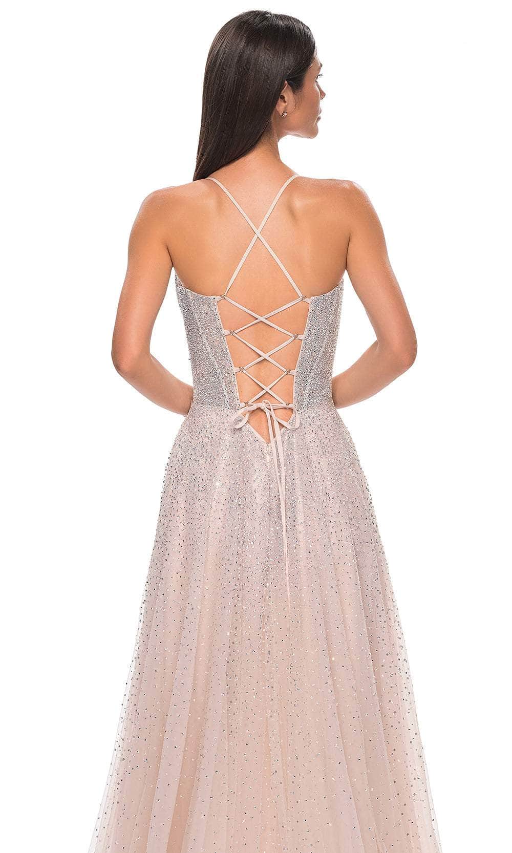La Femme 32725 Deep V-Neck Rhinestone Embellished Prom Gown