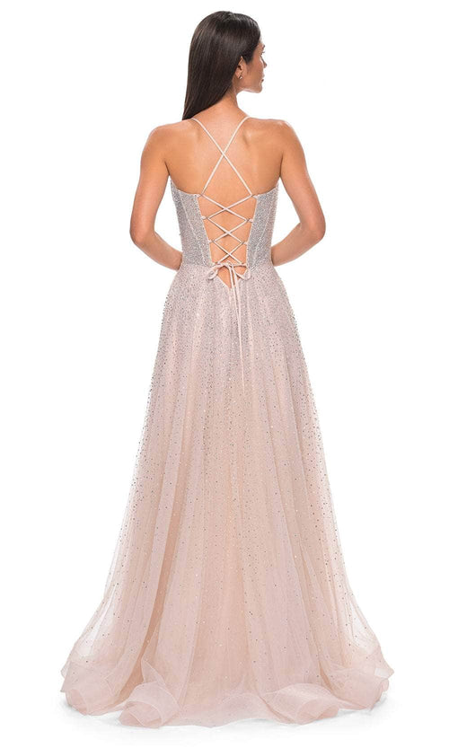 La Femme 32725 Deep V-Neck Rhinestone Embellished Prom Gown