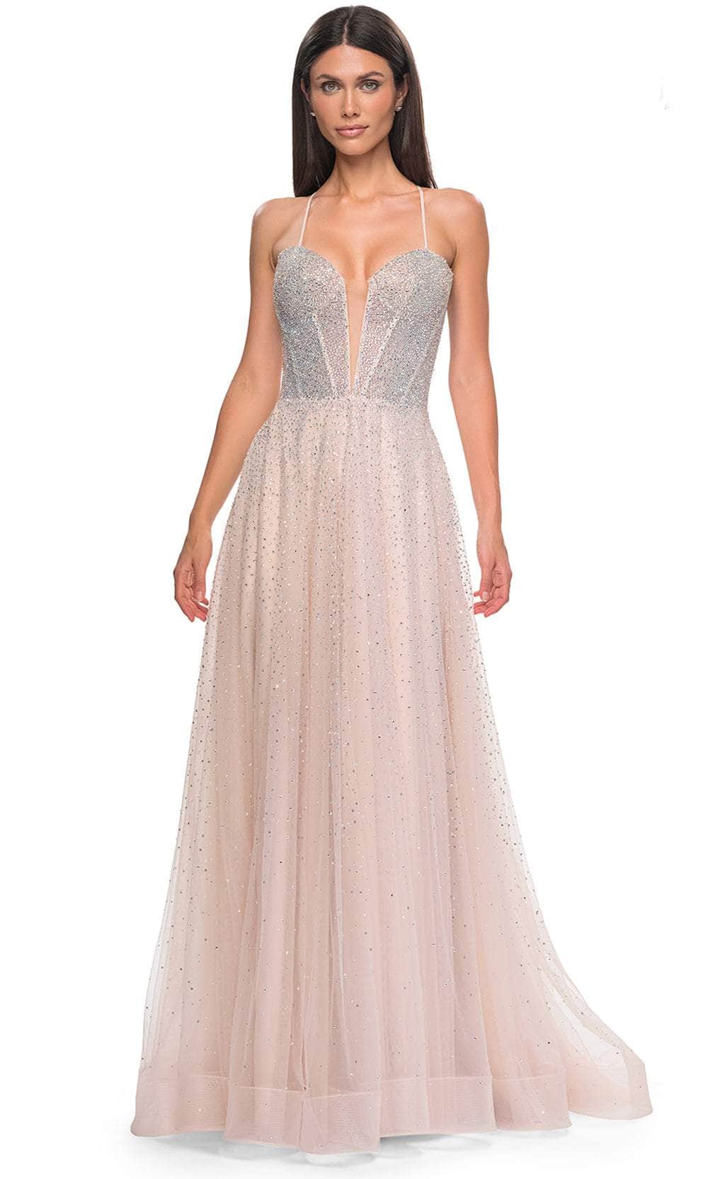 La Femme 32725 Deep V-Neck Rhinestone Embellished Prom Gown