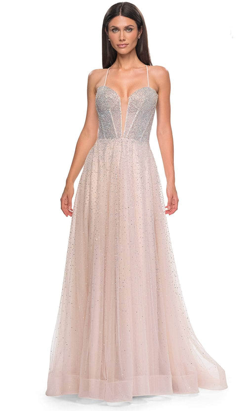 La Femme 32725 Deep V-Neck Rhinestone Embellished Prom Gown