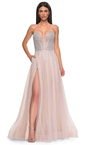 La Femme 32725 Deep V-Neck Rhinestone Embellished Prom Gown