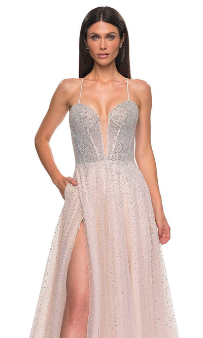 La Femme 32725 Deep V-Neck Rhinestone Embellished Prom Gown