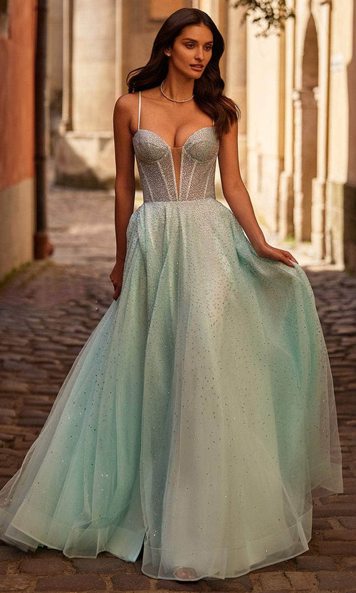 La Femme 32725 Deep V-Neck Rhinestone Embellished Prom Gown