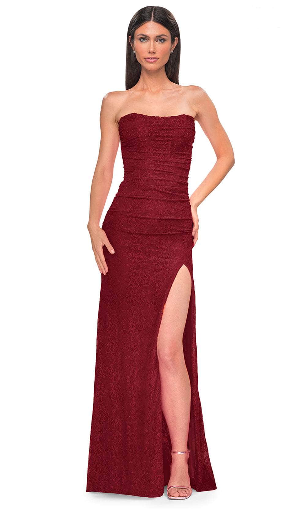 La Femme 32773 - Ruching Strapless Stretch Lace Prom Gown Special Occasion Dress