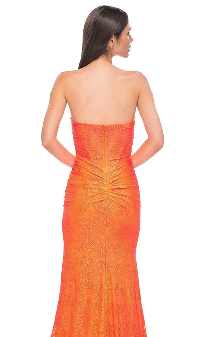 La Femme 32773 Ruched Strapless Stretch Lace Prom Gown