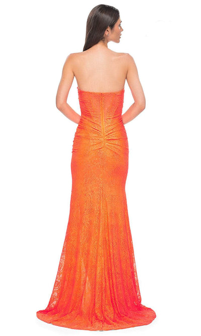 La Femme 32773 Ruched Strapless Stretch Lace Prom Gown