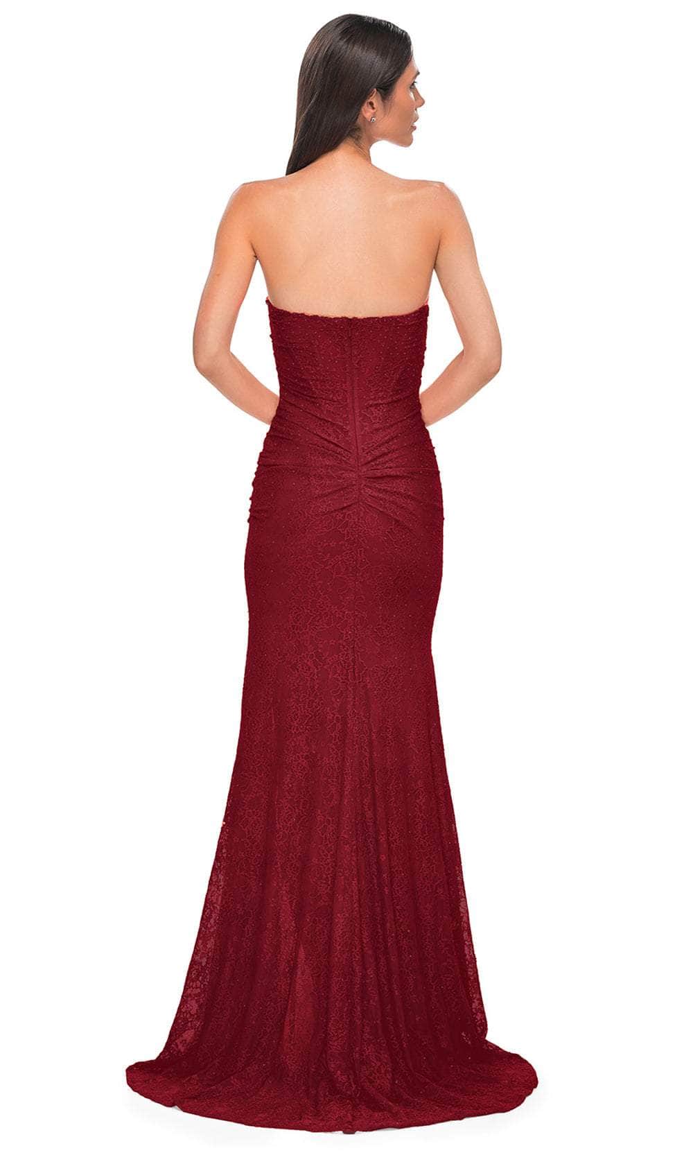 La Femme 32773 Ruched Strapless Stretch Lace Prom Gown