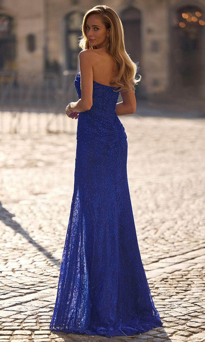 La Femme 32773 Ruched Strapless Stretch Lace Prom Gown