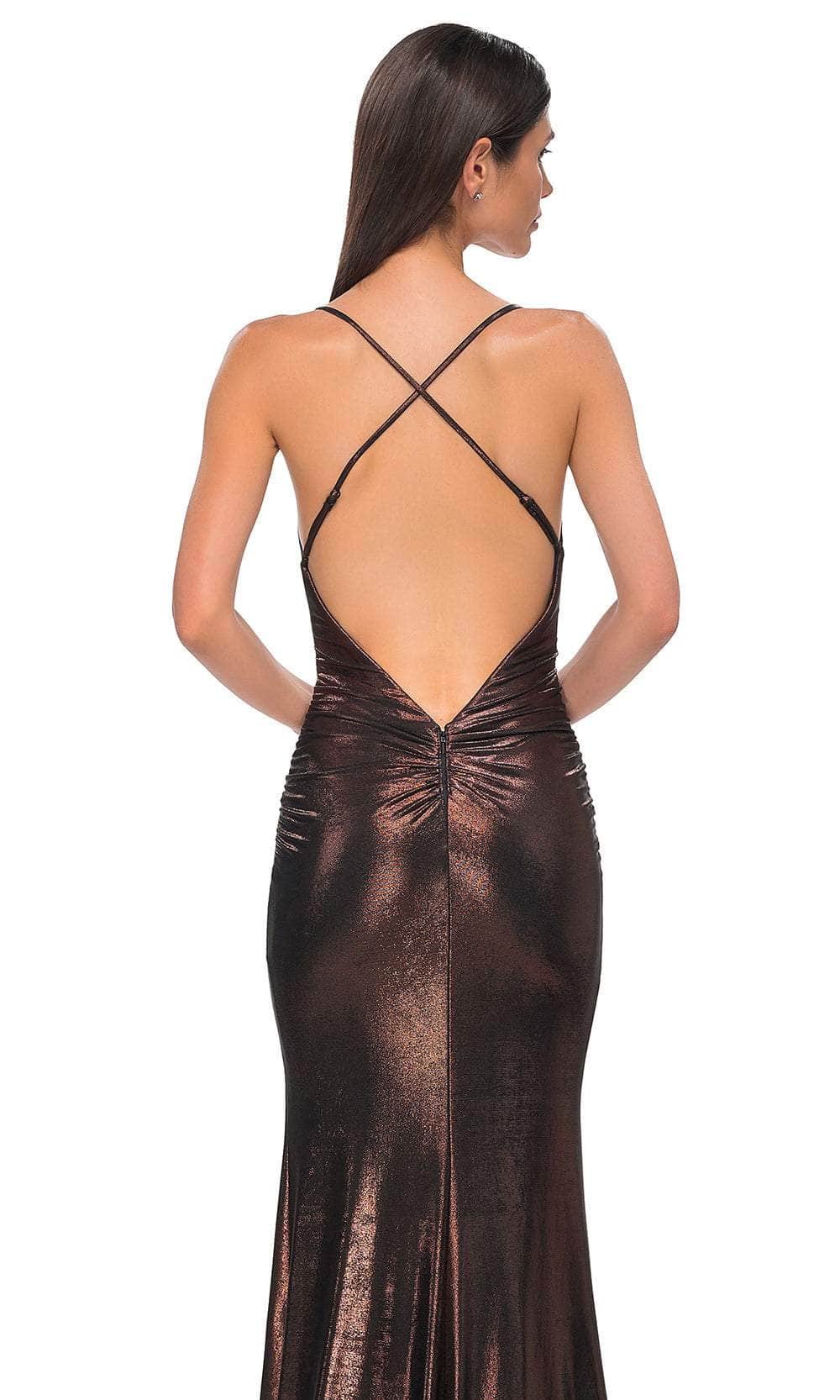 La Femme 32782 Sleeveless Brushed Metallic Prom Gown