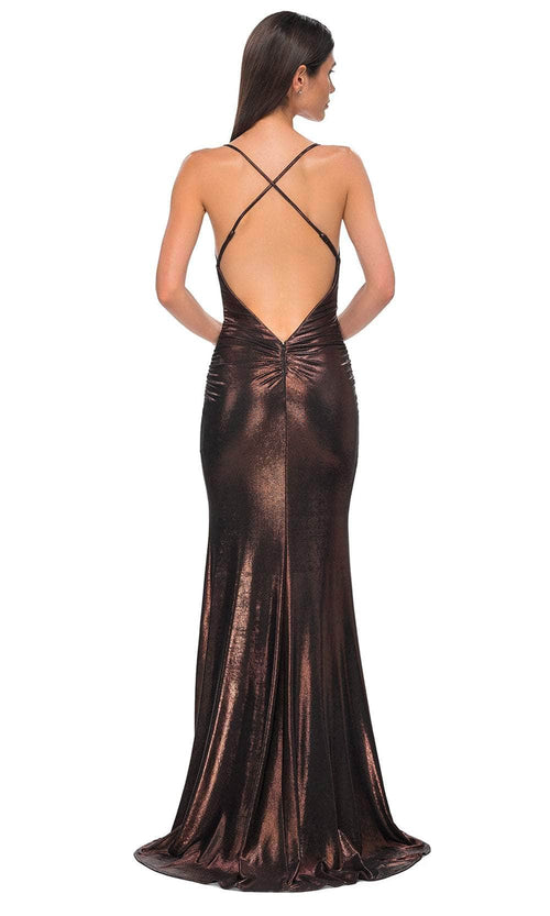 La Femme 32782 Sleeveless Brushed Metallic Prom Gown