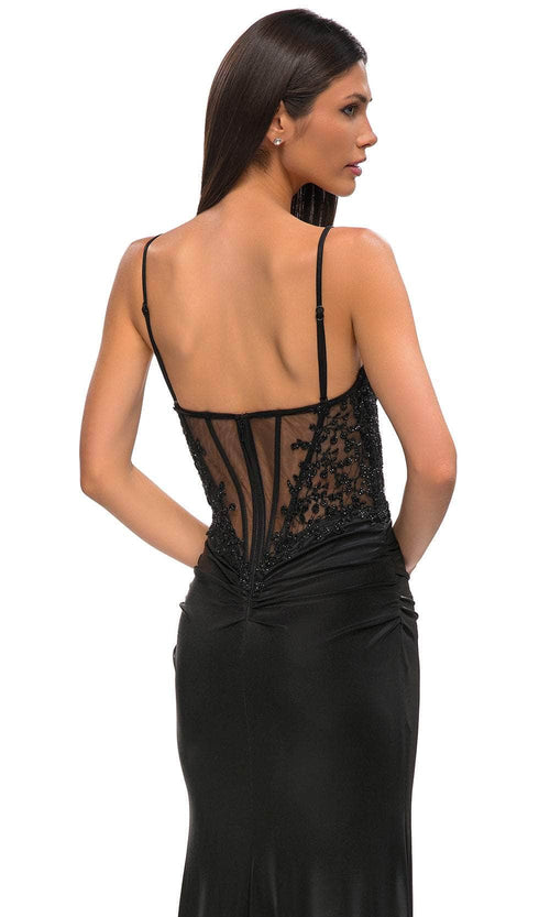 La Femme 32803 Ruched Detailed Lace Bodice Evening Gown