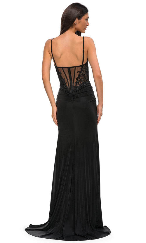 La Femme 32803 Ruched Detailed Lace Bodice Evening Gown