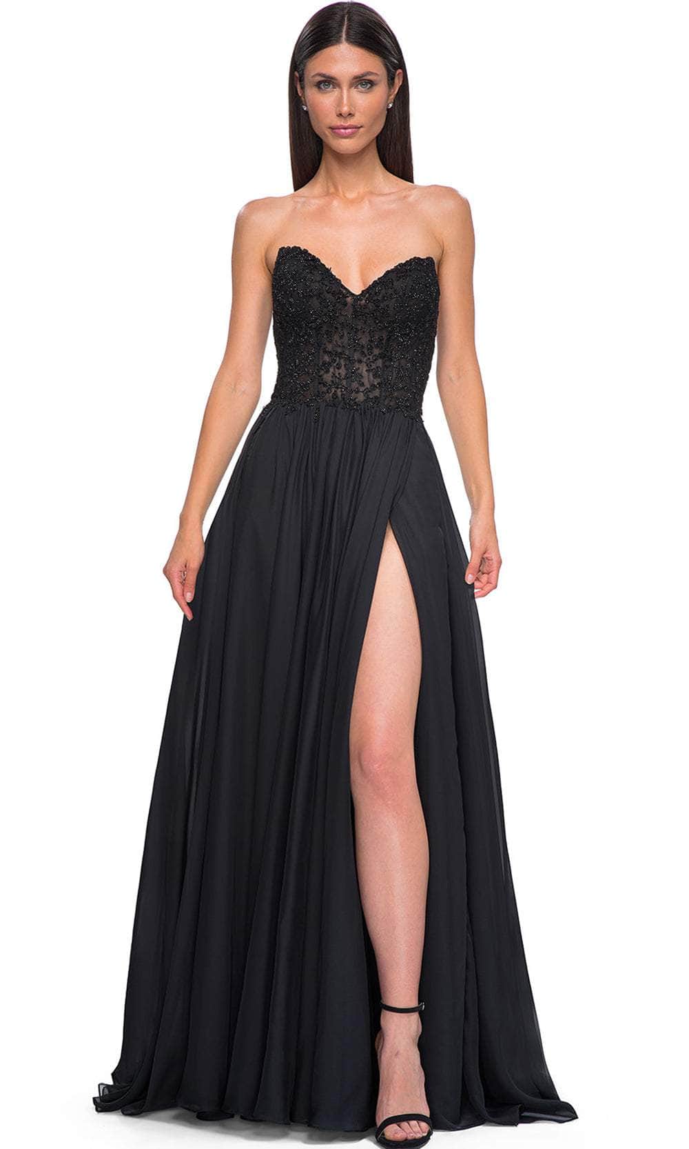 La Femme 32804 Illusion Back Beaded Applique Prom Gown