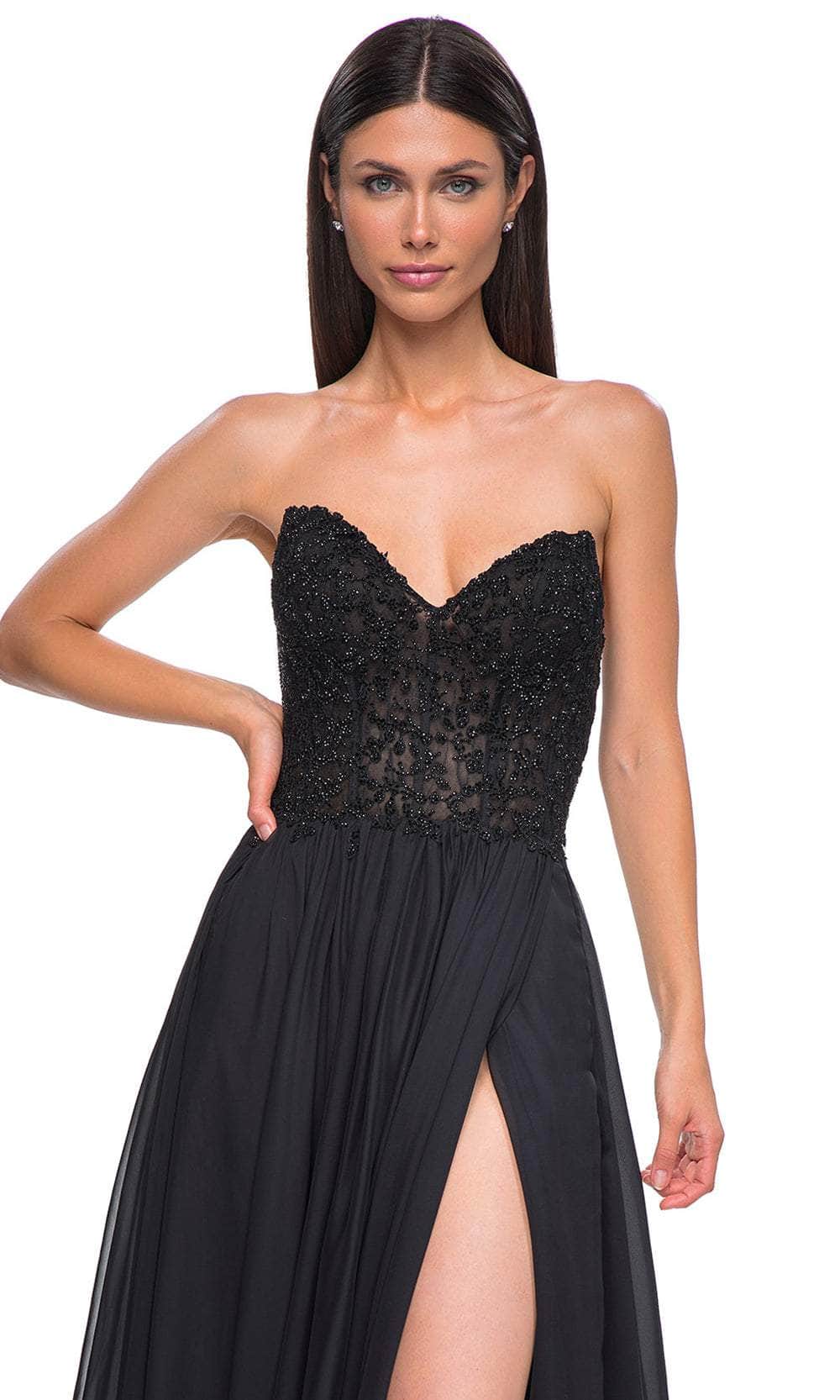 La Femme 32804 Illusion Back Beaded Applique Prom Gown