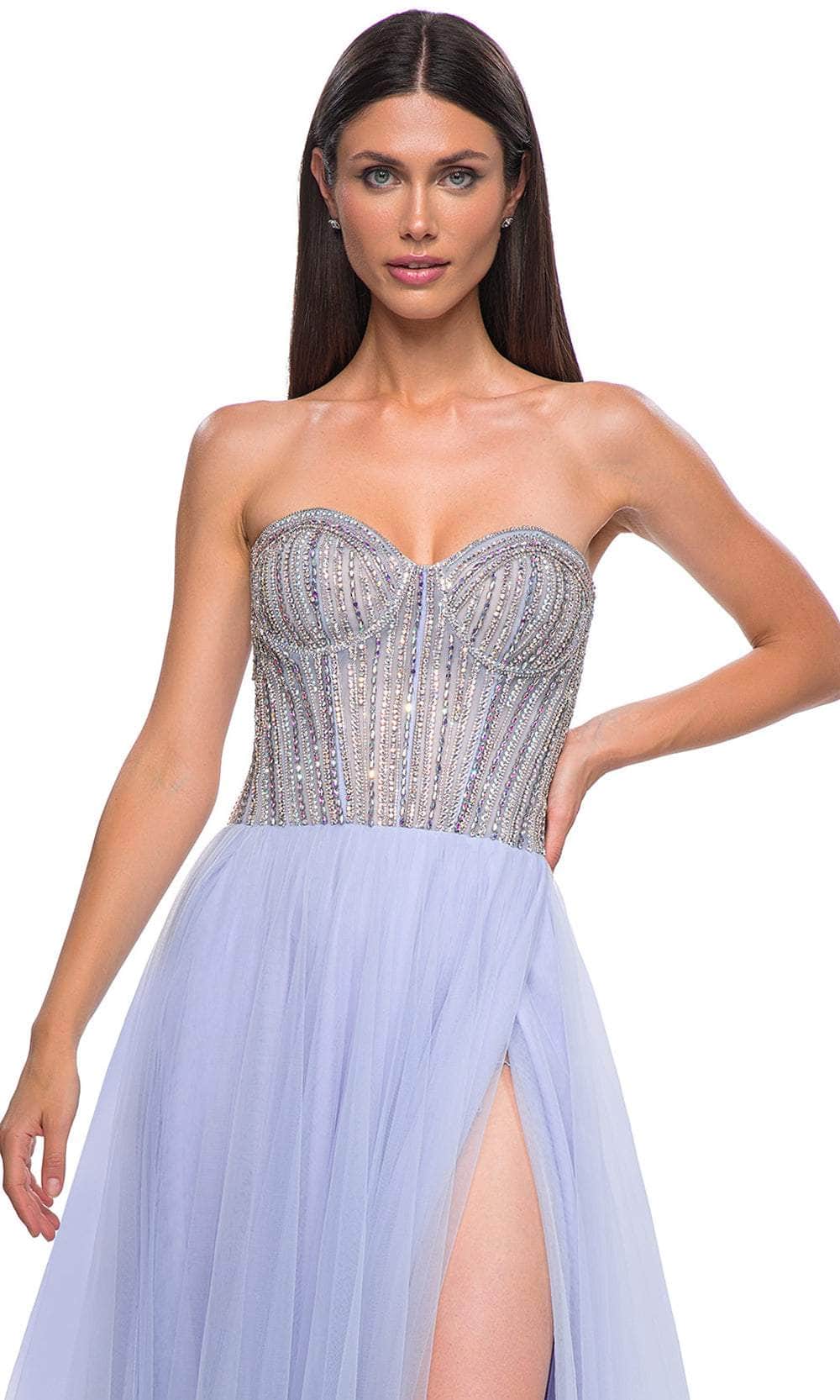 La Femme 32811 Illusion Back Layered A-Line Prom Gown