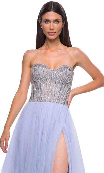 La Femme 32811 Illusion Back Layered A-Line Prom Gown