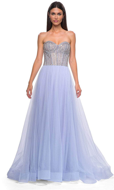 La Femme 32811 Illusion Back Layered A-Line Prom Gown