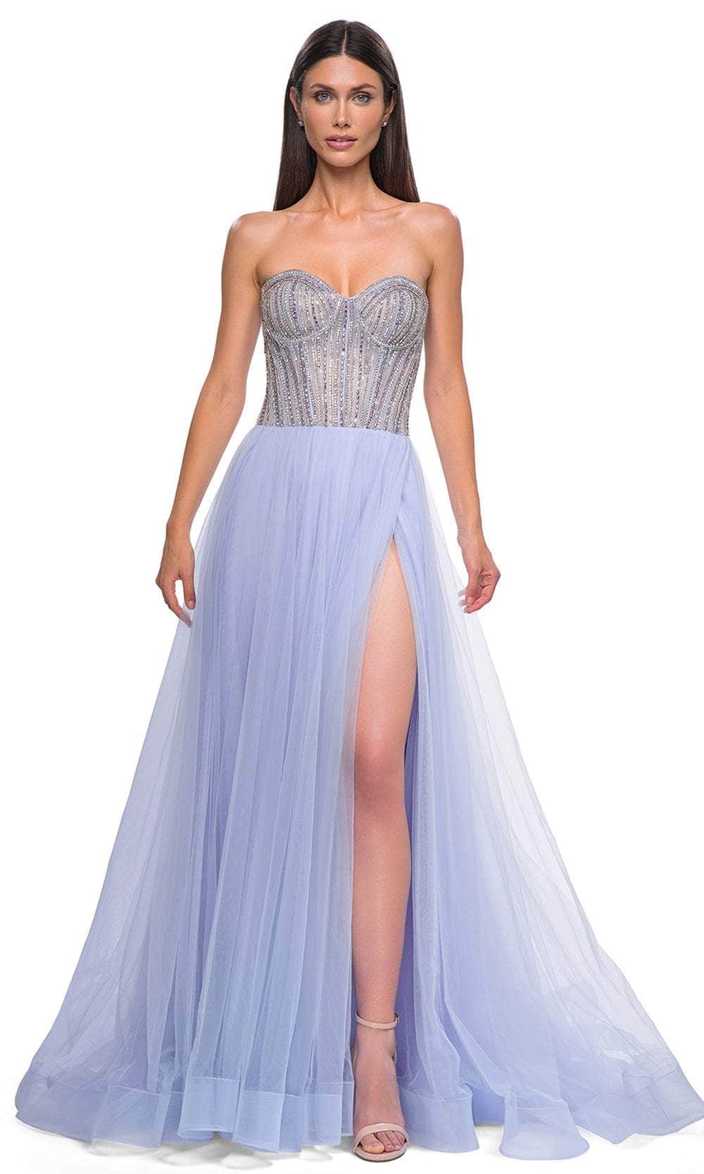 La Femme 32811 Illusion Back Layered A-Line Prom Gown