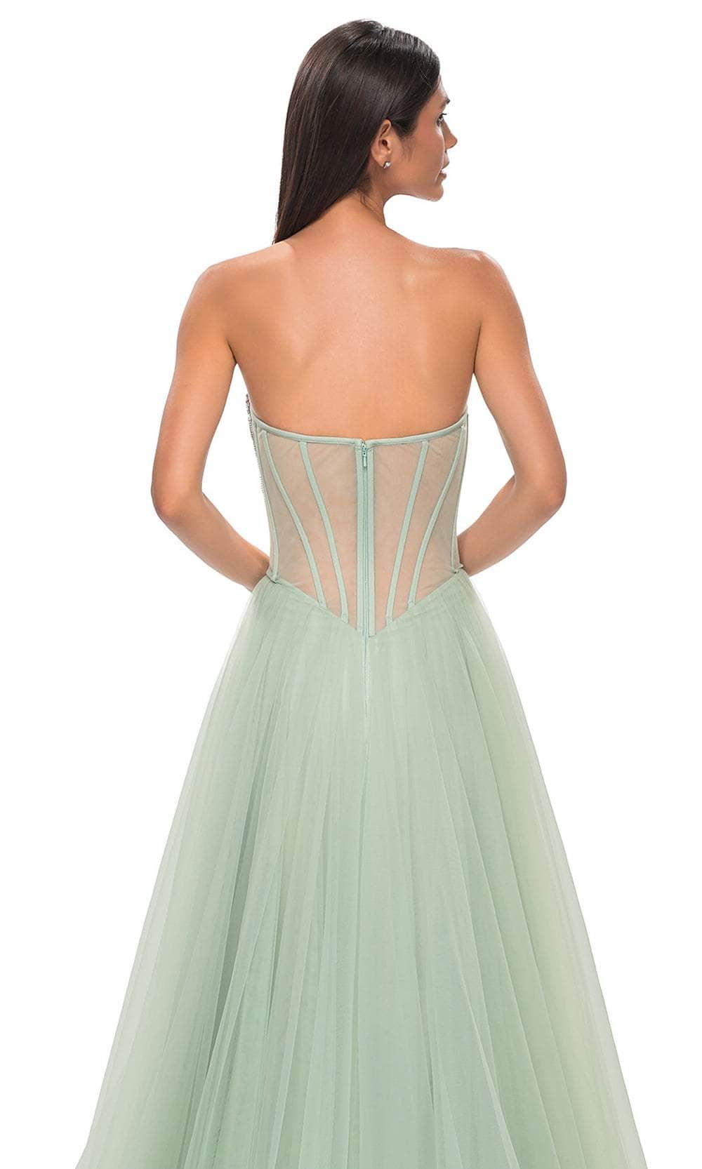 La Femme 32811 Illusion Back Layered A-Line Prom Gown