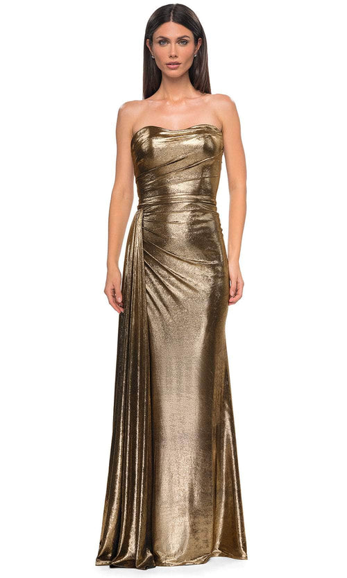 La Femme 32830 - Metallic Fitted Strapless Evening Gown Special Occasion Dress